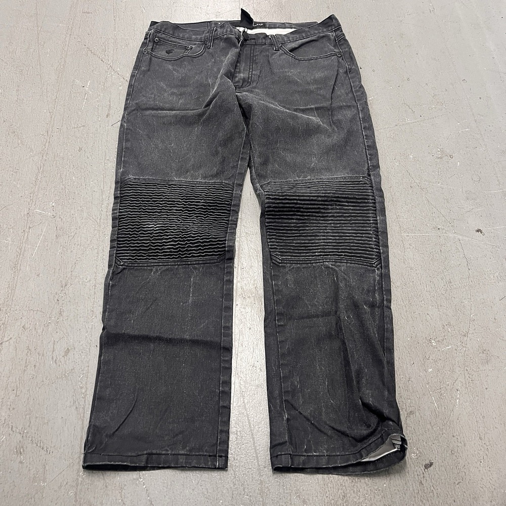 Rocawear Men’s Black Washed Slim Straight Jeans with Ribbed Knee Panels